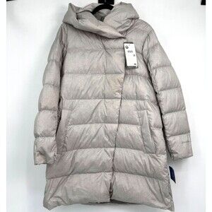 Eddie Bauer Hooded Down Coat Womens L Packable Puffer Mid-Length Warm Light